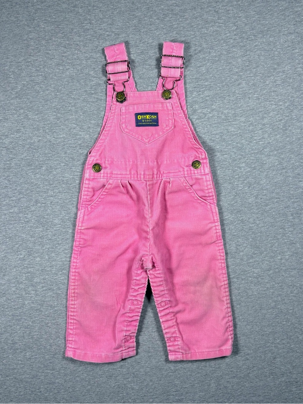 Vintage OshKosh B'Gosh Vestbak Bubble Gum Pink Corduroy Overalls 12mo USA 90s